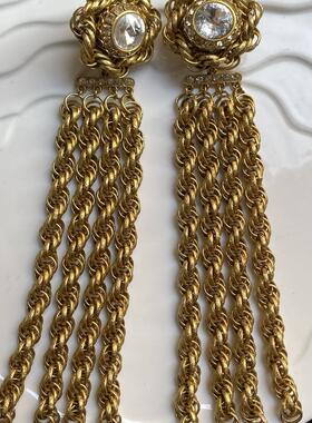 原创手作Vintage重工埃及风全铜镀金手工流苏扫肩中古耳夹