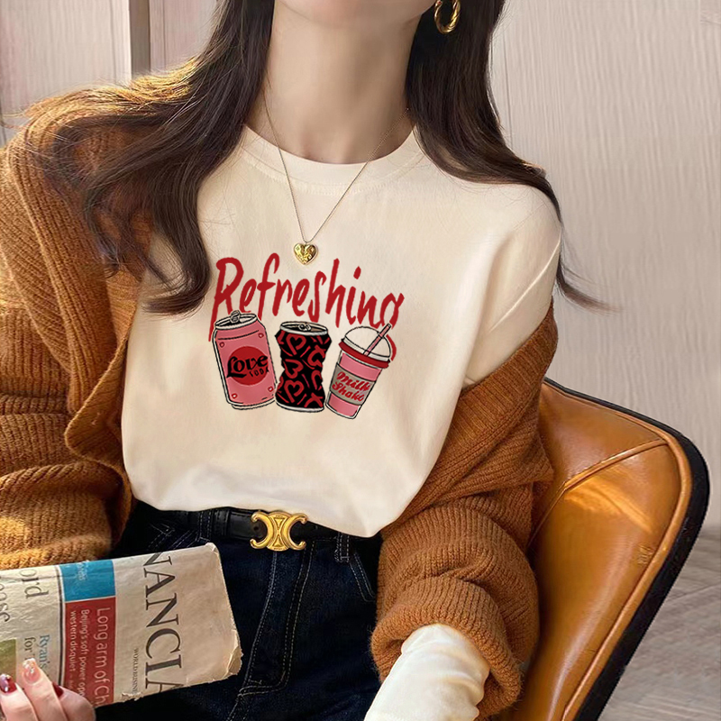 早秋新款白色纯棉长袖t恤女2025年打底衫宽松内搭上衣大码女装