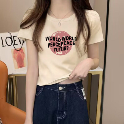 法式小个子独特正肩短袖t恤女短款洋气卡腰上衣时尚洋气时髦新款