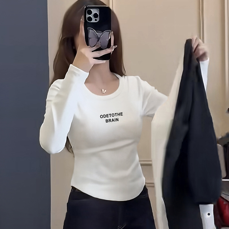 白色韩版纯棉长袖t恤女春秋季2025新款内搭打底衫不规则下摆上衣