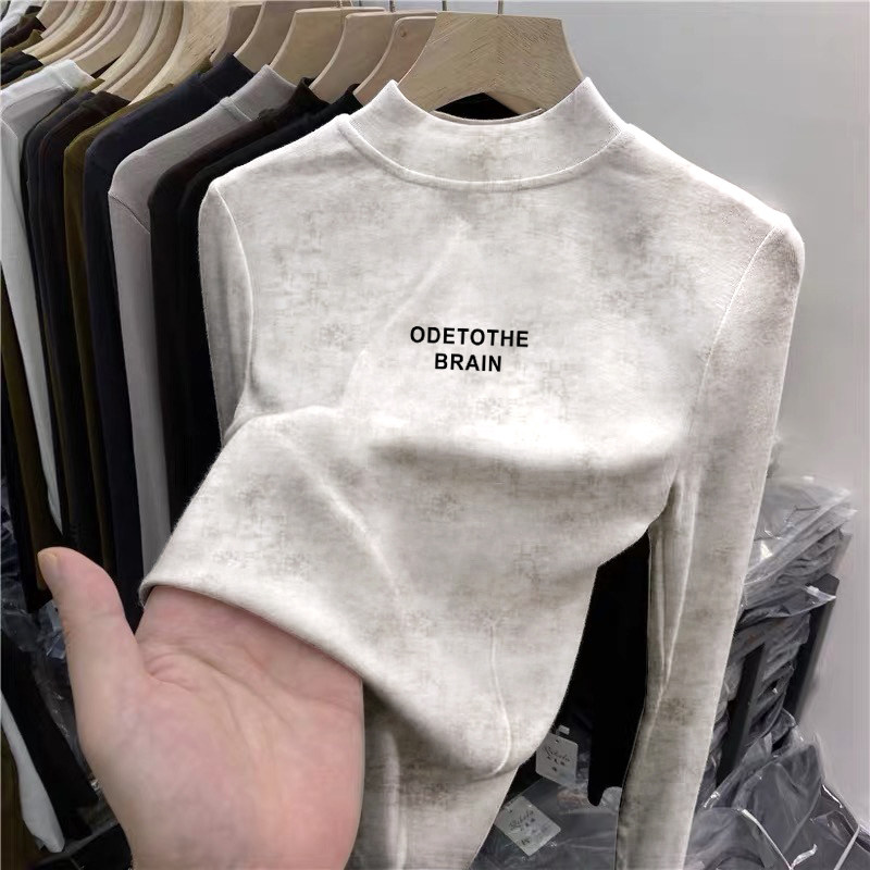 扎染设计感小众德绒半高领打底衫2025新款女秋冬洋气别致长袖上衣