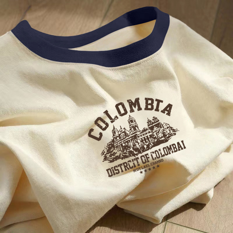 拼接纯棉奶油色长袖t恤女内搭