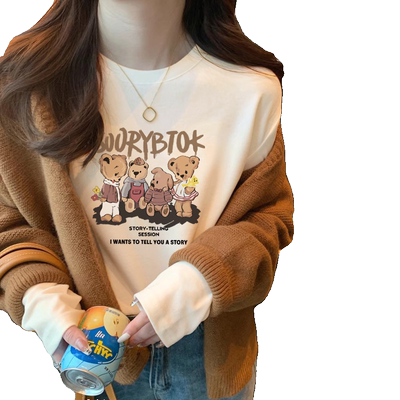 早秋杏色纯棉长袖上衣女t恤2025新款打底衫内搭秋冬时尚洋气时髦