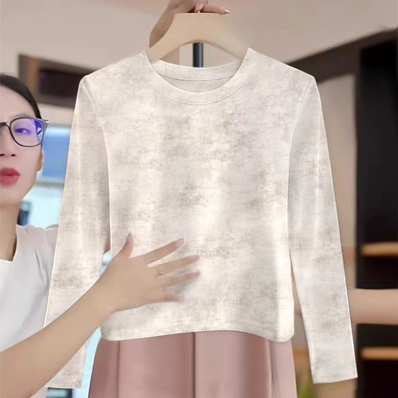扎染长袖t恤女设计感小众打底衫内搭修身显瘦上衣2025秋冬新款潮