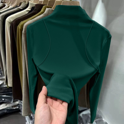 德绒洋气加绒加厚内搭半高领打底衫女修身百搭2025秋冬新款可外穿