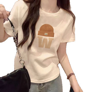 杏色纯棉短袖t恤女2026夏季新款上衣宽松显瘦大码减龄小衫百搭潮