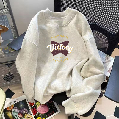 初秋穿搭灰色圆领卫衣oversize美式高街外套女2024新款爆款秋冬季