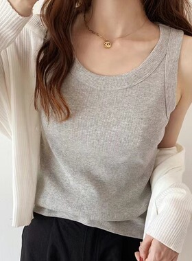绝美独特精致灰色小吊带无袖打底背心女夏外穿2026新款内搭上衣