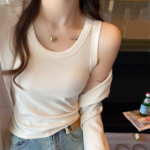 夏季 背心上衣女内搭打底2026新款 外穿 白色绝美别致小吊带无袖 法式