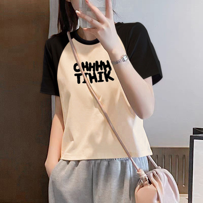 正肩法式洋气小个子纯棉短款短袖t恤女设计感上衣2025年夏季新款
