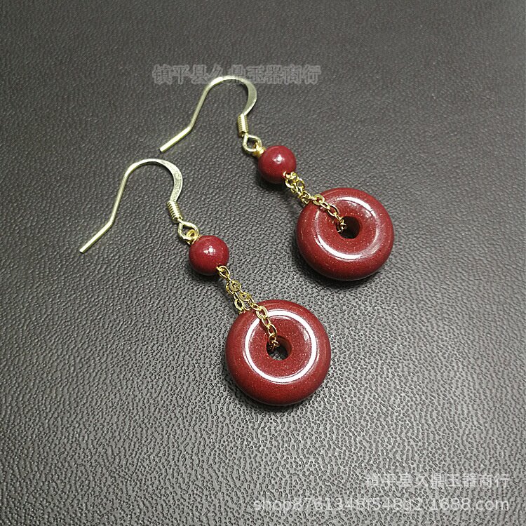 玉器批发朱砂耳坠女款饰品配饰紫金砂耳环辰砂厂家几何耳环