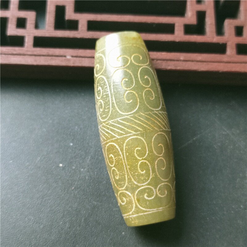 珠宝玉器和田玉雕刻回纹祥云纹勒子腰鼓珠DIY配饰吊坠挂件批发