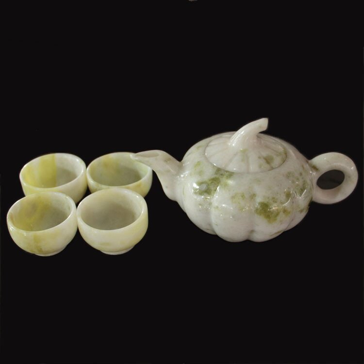 蓝田玉茶具喜上眉梢福瓜茶壶节节高升玉石套装礼盒礼品玉雕