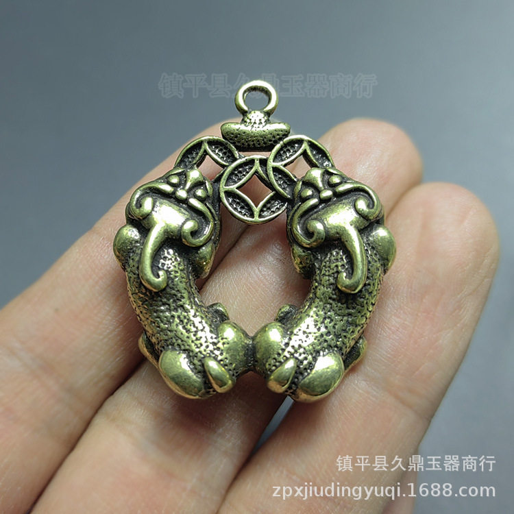 铜器批发黄铜实心双貔貅扣挂件批发 貔貅钥匙扣包挂车挂小吊坠