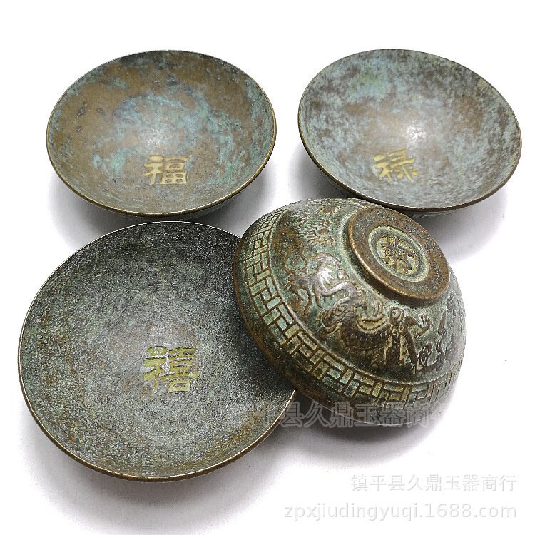 青铜器批发 仿古龙凤纹铜器杯子套装批发 仿古铜器工艺品批发