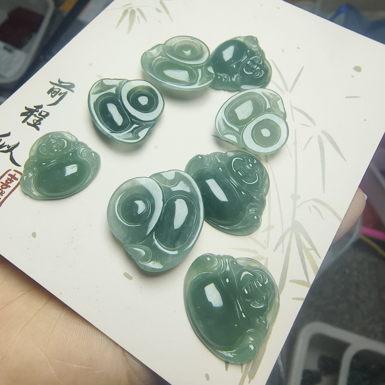 天然翡翠A货吊坠蓝水佛公吊坠大如意貔貅危料翠玉吉祥锁 镂空龙凤