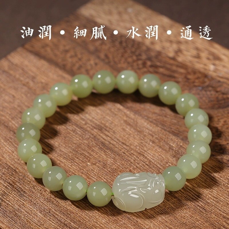 正品新疆和田玉手串貔貅青玉手链民族风玉润貔貅女情侣玉石男手串