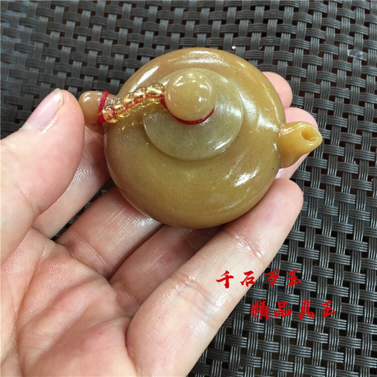 天然玉石新疆金丝玉佘太翠糖料小把把壶手把件功夫茶具小茶壶直播