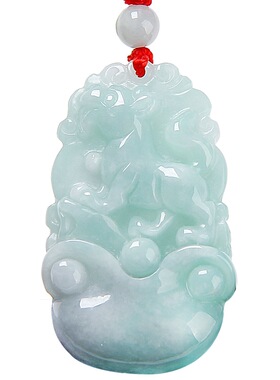 翡翠十二生肖吊坠 翡翠A货生肖守护神 飘花 豆青种翡翠生肖