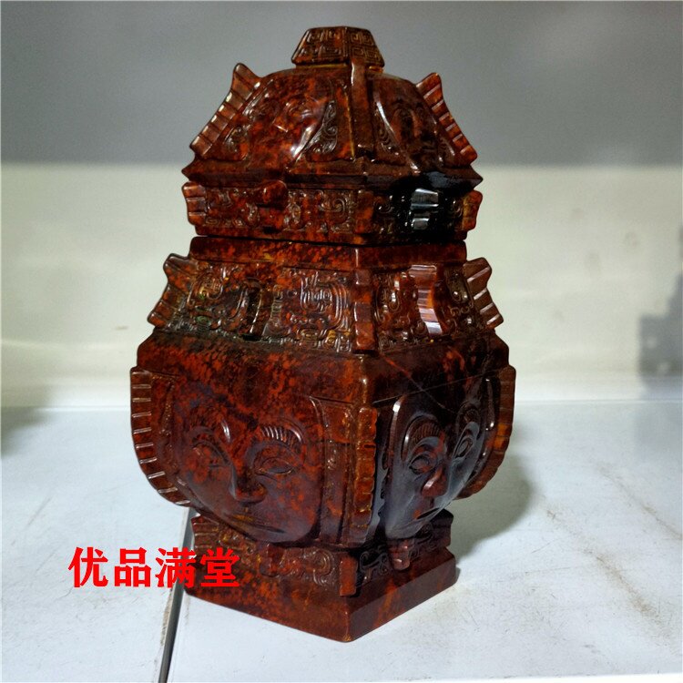 珠宝仿古做旧岫玉工艺品摆件玉鼎仿汉代人脸四面瑞兽香炉