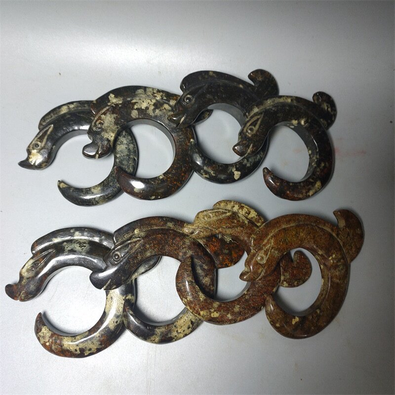 古玩杂项仿古做旧工艺品红花山文化铁石玉猪龙C龙龙勾挂件有磁性