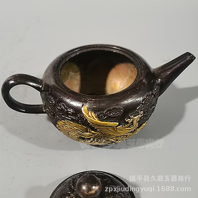 古玩铜器收藏 鎏金铜茶壶龙凤茶壶酒壶小铜壶龙飞凤舞酒壶批发