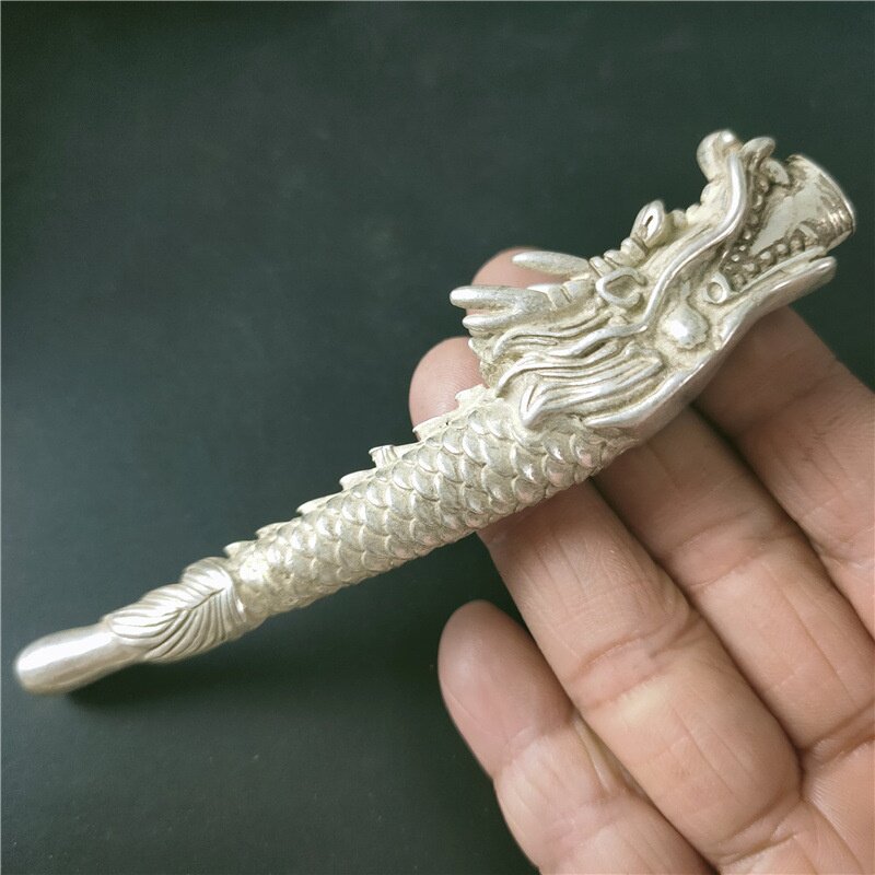 古玩杂项仿古工艺品白铜做旧龙头烟斗烟嘴烟杆古玩烟具批发