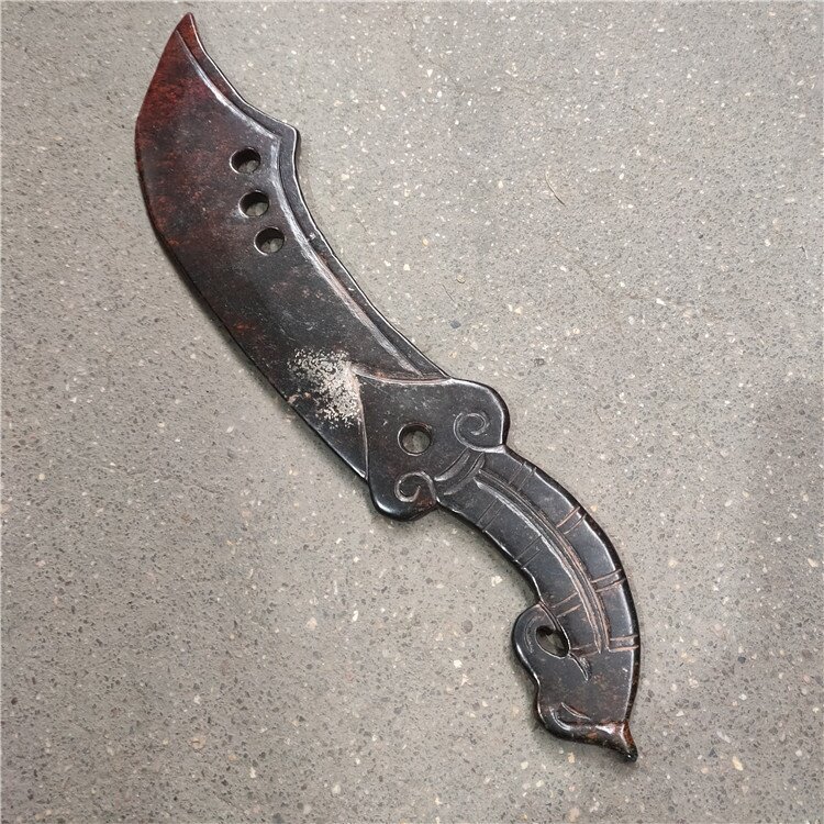 古玩杂项仿古做旧工艺品做旧岫玉 手把件红山文化刀剑兵器摆件