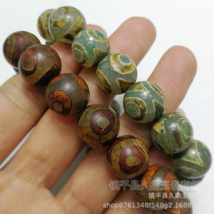 仿古西藏天眼天珠三眼天珠圆珠佛珠玛瑙玉髓男女款手链手串批发