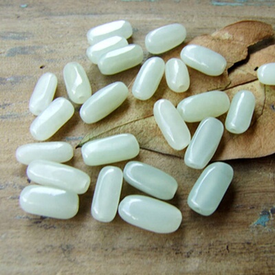 天然新疆和田玉白玉籽料黄皮桶珠散珠diy半成品手工编织手链项链