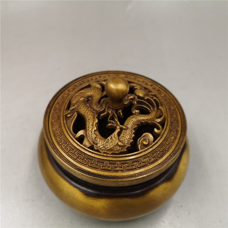 古玩杂项仿古做旧工艺品黄铜盘龙香炉熏香炉摆件铜器香篆炉盘香炉