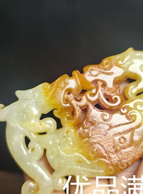 仿古做旧岫玉兽面玉佩双龙玉吊坠战汉古玩玉器玉璧古风汉服配饰