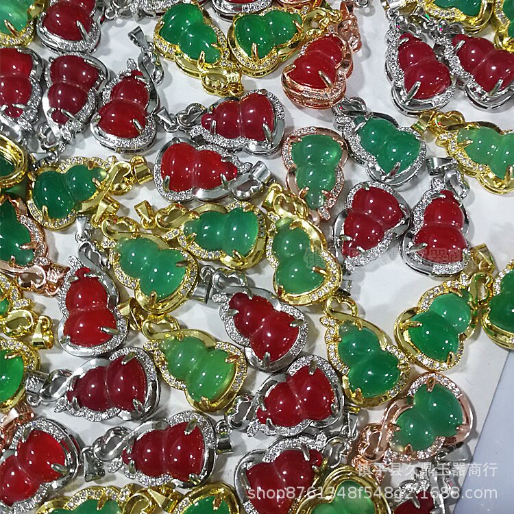 红绿玛瑙葫芦吊坠批发女款玉髓玛瑙葫芦玉坠玉石饰品厂家批发玉器