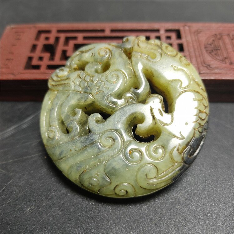 供应仿古玉器古玩工艺品岫石做旧龙凤呈祥挂件玉佩腰佩批发