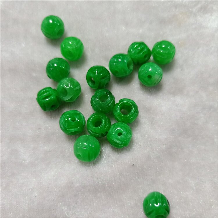 供应珠宝缅甸玉干青铁龙生8mm镂空金钱圆珠散珠DIY手工配饰