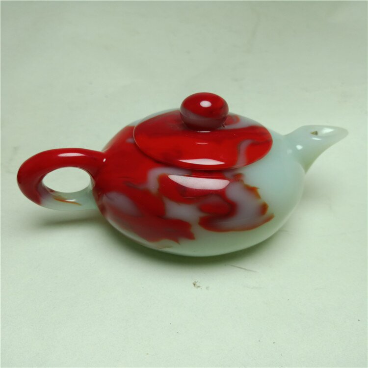 新疆戈壁玉外蒙料鸡血玉七彩玉素壶手把壶迷你摆件玉壶酒壶茶壶