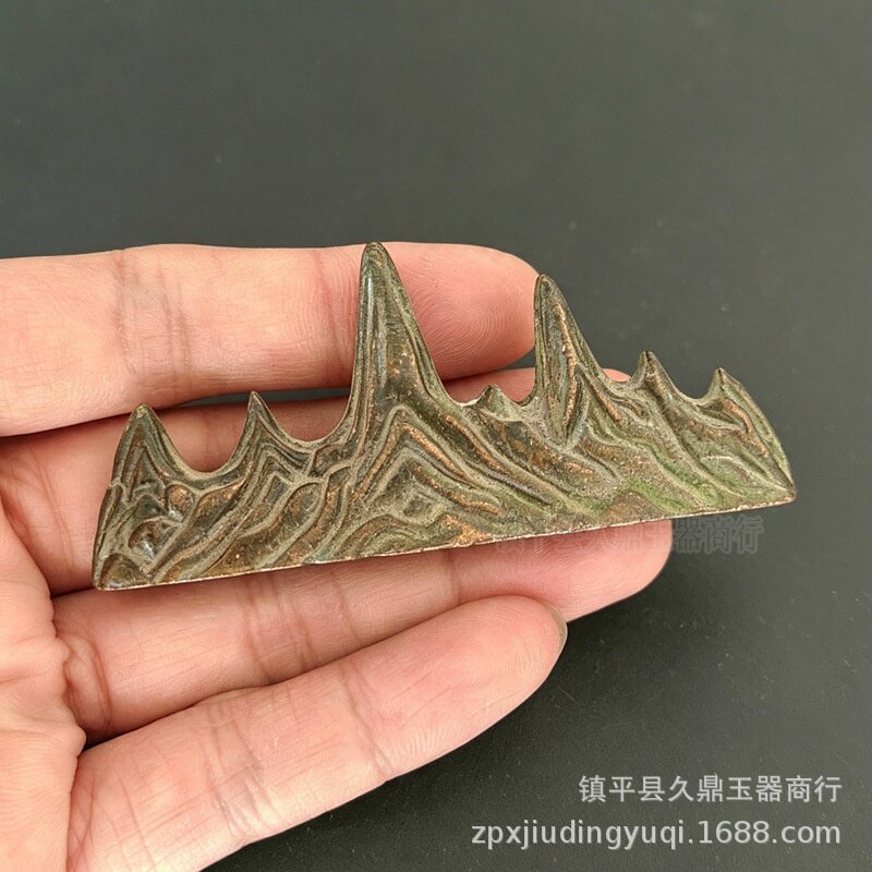 微景观山形摆件笔架山筷子架笔搁镇纸古典山水造型蝉意小文玩黄铜