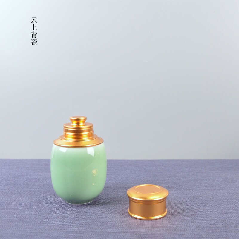 茶叶罐陶瓷迷你密封罐子龙泉市青瓷创意金属便携茶罐单罐