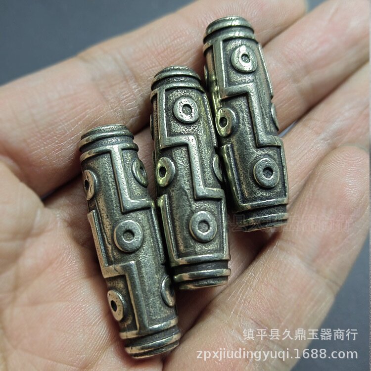 铜器批发白铜九眼天珠挂件批发项链手链配饰古法三通文玩配件
