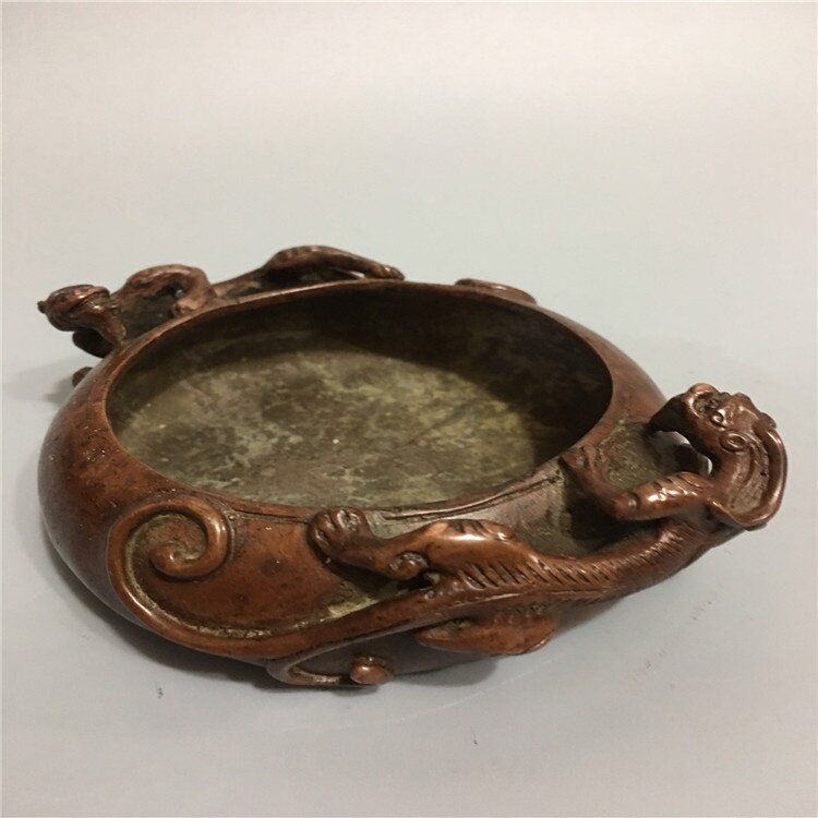 古玩批发仿古工艺品双耳瑞兽龙笔洗铜香炉烟灰缸装饰摆件批发