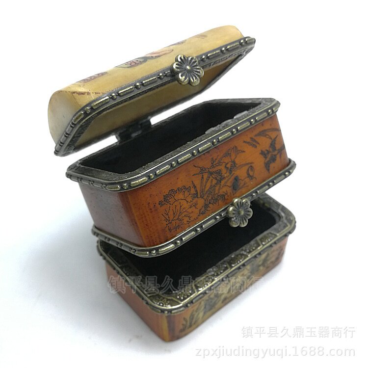 古玩杂项仿古小首饰盒三层彩绘盒子家居办公收藏品小摆件批发