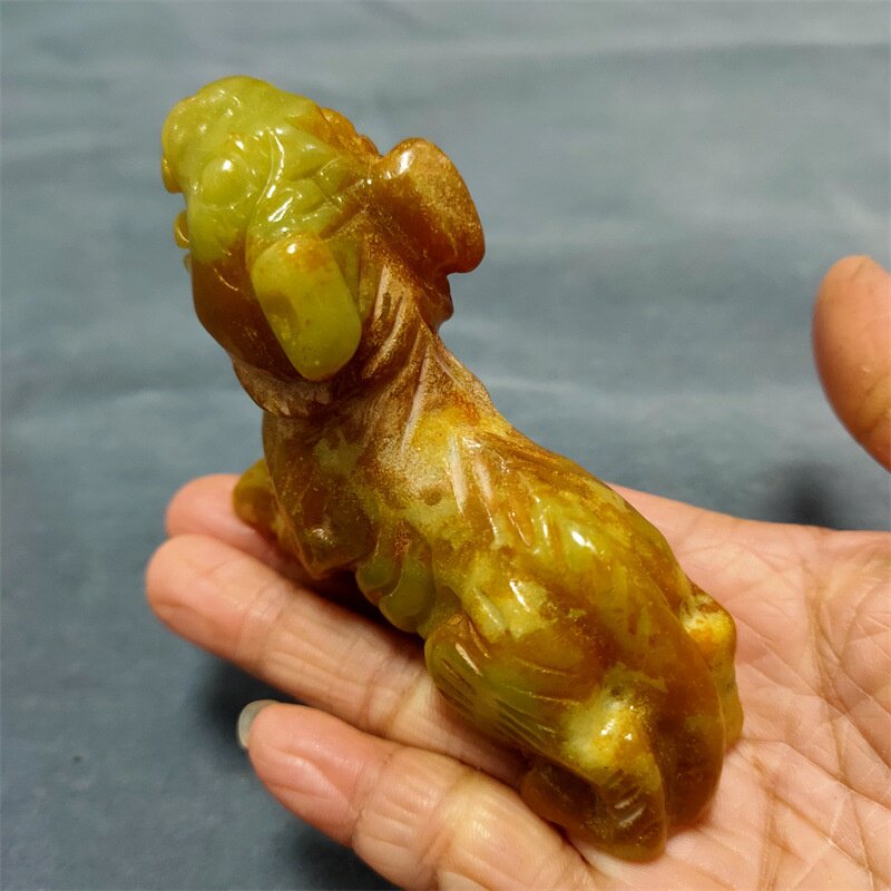 古玩杂项仿古做旧工艺品岫玉雕刻生肖老虎手把件卧虎小摆件