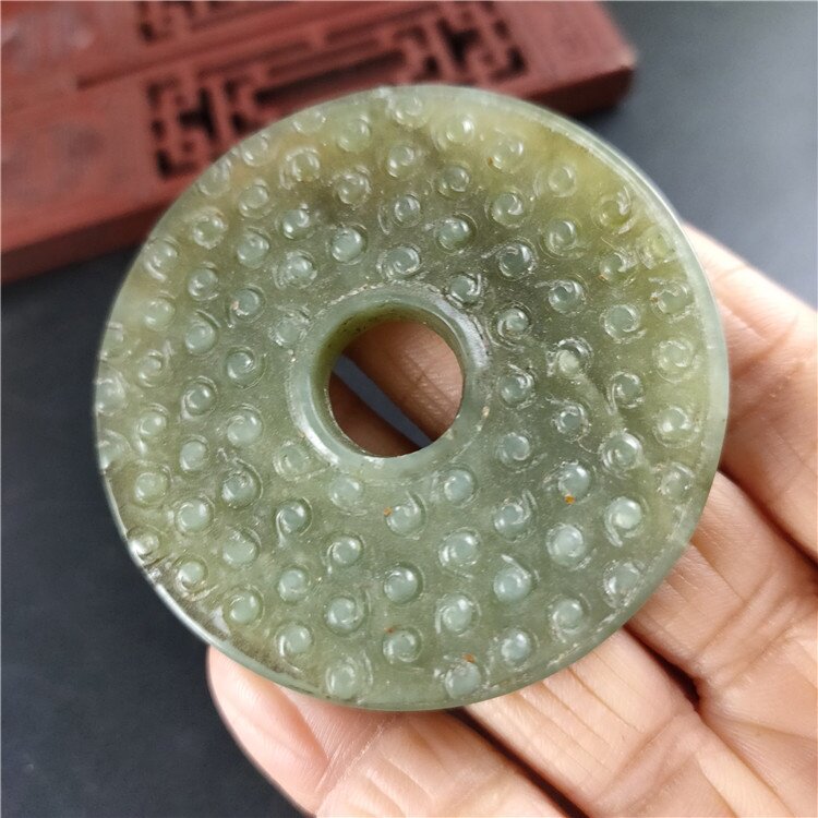 古玩玉器仿古做旧工艺品岫玉双面镂空玉璧玉环挂件吊坠手把件批发
