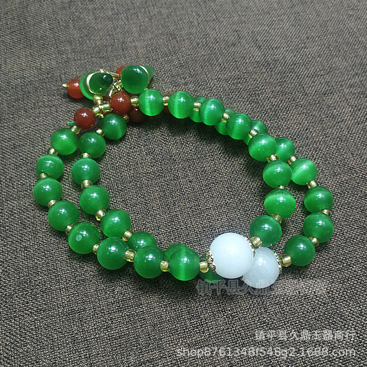 DIY女款猫眼石手链批发 绿色猫眼石葫芦手串手链厂家批发翡翠