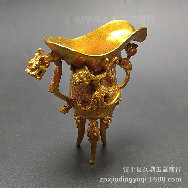 仿古鎏金酒杯酒具铜器摆件批发三脚杯复古古代酒樽家居办公摆件