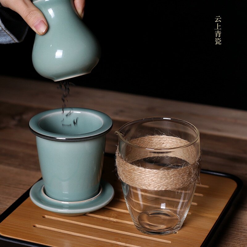 厂供 便携式茶具旅行套装龙泉青瓷随行功夫茶具户外一壶三杯茶盘