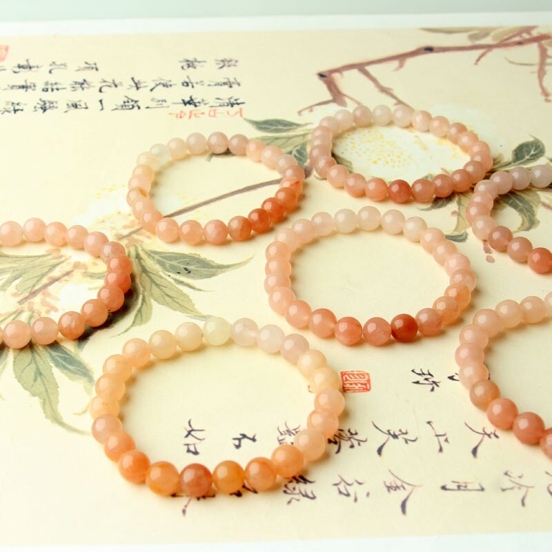 龙纹桃花玉手链8mm10mm圆珠手链 天然金丝玉渐变女款手链石佛寺
