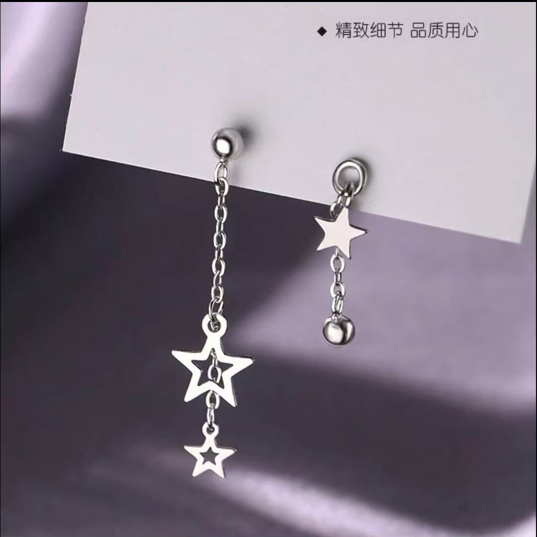 999纯银不对称五角星耳钉轻奢高级感小众简约耳环小清新星星耳饰