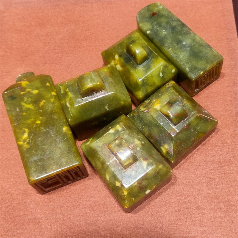 古玩杂项仿古做旧工艺品岫玉雕刻复古印章腰挂方形印章长方形印章