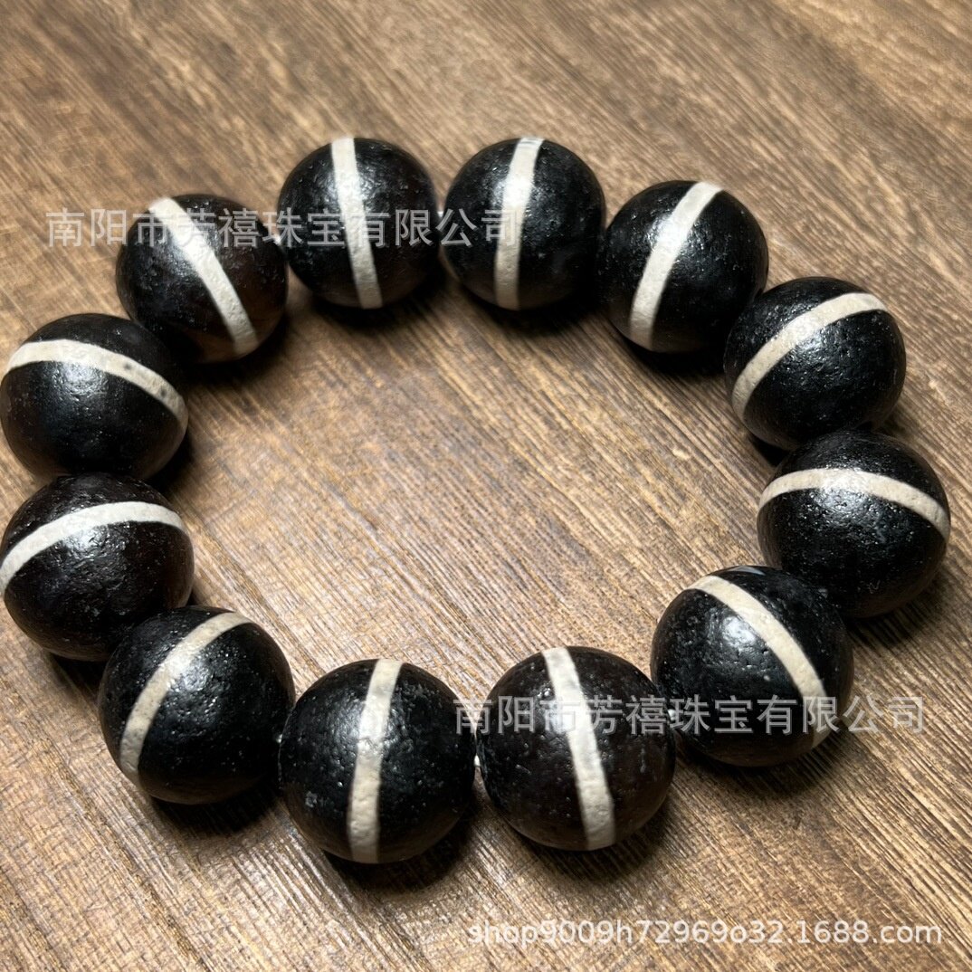 玛瑙巷 复古做旧包浆20毫米一线药师天珠玛瑙手链 老玛瑙手串